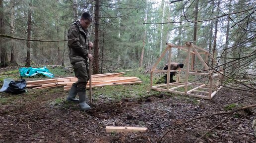 ИЗБА-БЕРЛОГА - Копаем полу-землянку \ Строим дом с отцом