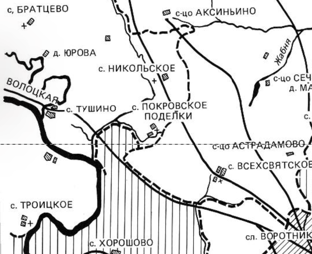 Это восстановленная карта по данным на 1690 год. Но важная дорога, на которой находилось Тушино, к тому времени никуда не делась. С сайта www.retromap.ru.