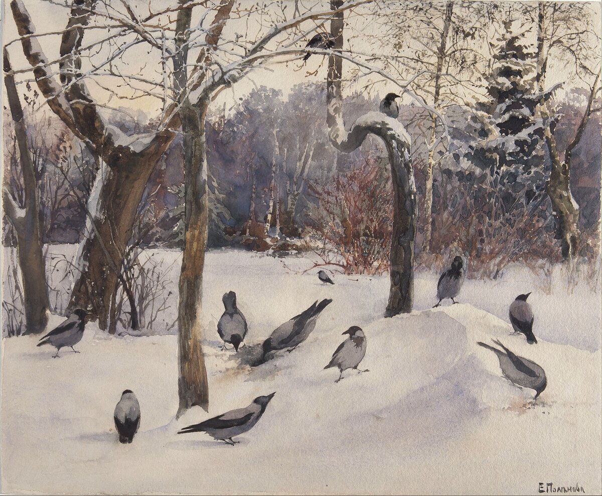 "Пейзаж с воронами", 1880-е. Поленова Елена.