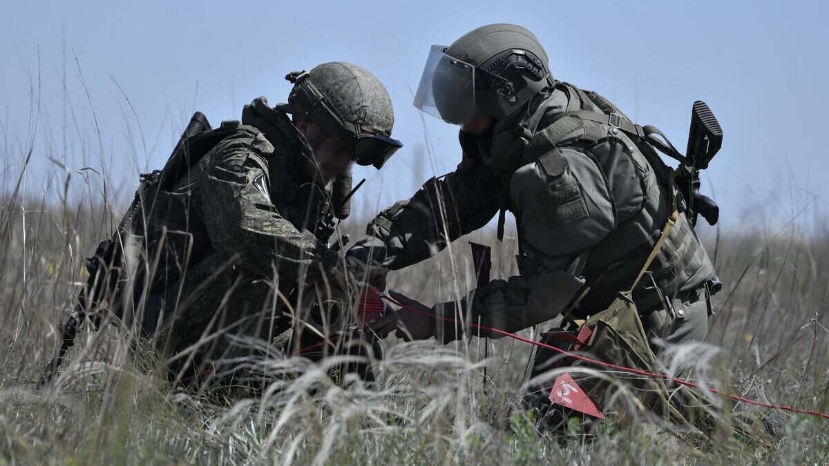    Военнослужащие подразделения инженерно-сапёрной бригады ВС РФ во время разминирования противотанковых мин на Арабатской стрелке© РИА Новости