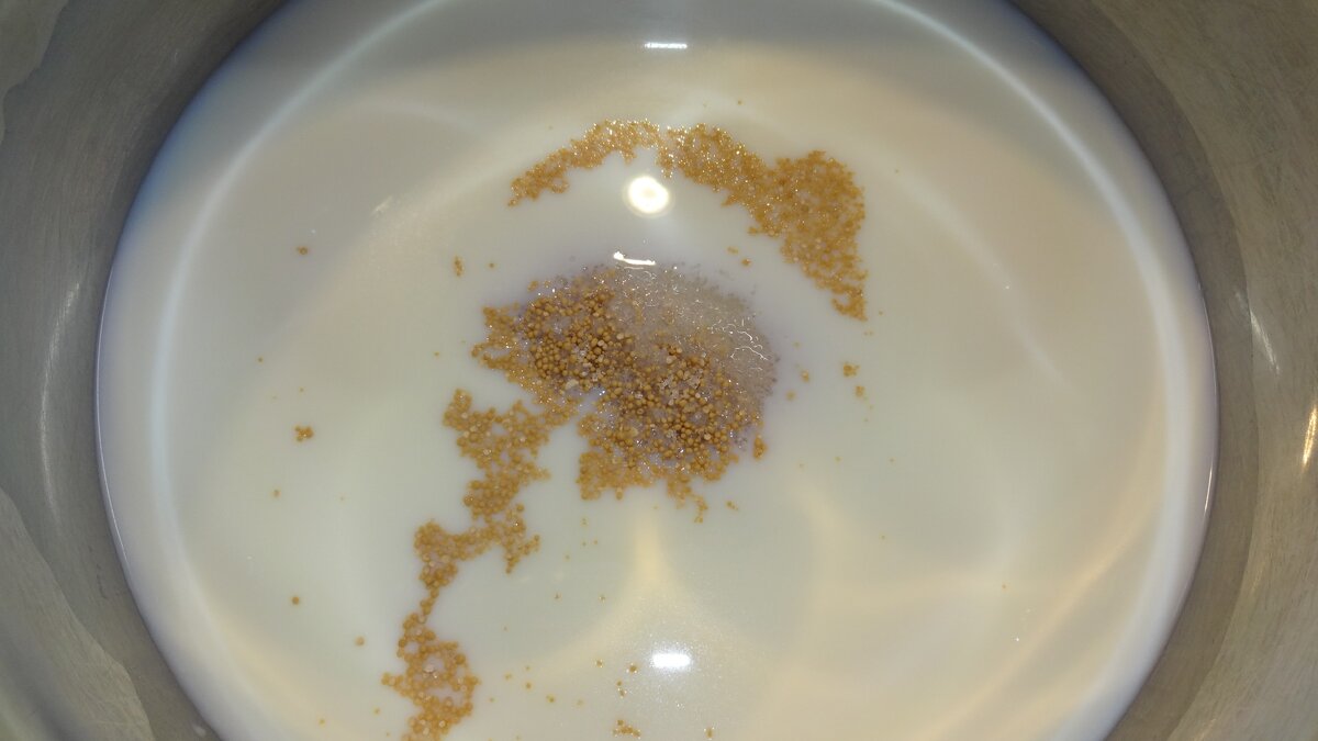 Приготовление: В глубокой ёмкости смешайте тёплое молоко (35 градусов), сахар и дрожжи хлебопекарные сухие активные «Саф-Левюр». Дрожжи «Саф-Левюр» не путайте с сухими быстродействующими дрожжами «Саф-Момент». Сухие активные дрожжи «Саф-Левюр» необходимо перед использованием растворить в тёплой воде, а быстродействующие дрожжи «Саф-Момент» необходимо сразу засыпать в муку в сухом виде. Обратите внимание на рекомендованное количество дрожжей на количество муки. Если вы увеличите рекомендованное количество дрожжей, это не ускорит подход теста, но может придать неприятный привкус готовому изделию. Размешайте основательно все компоненты. Перемешайте несколько раз, накройте полотенцем и оставьте на 15-20 минут в тёплом месте. Не используйте духовку или микроволновую печь для увеличения брожения теста. Это может негативно повлиять на готовое изделие, оно может потерять аромат и форму. Тесто подойдёт не менее чем за 2,5 – 3 часа и самая подходящая температура для подхода теста +27 градусов.
