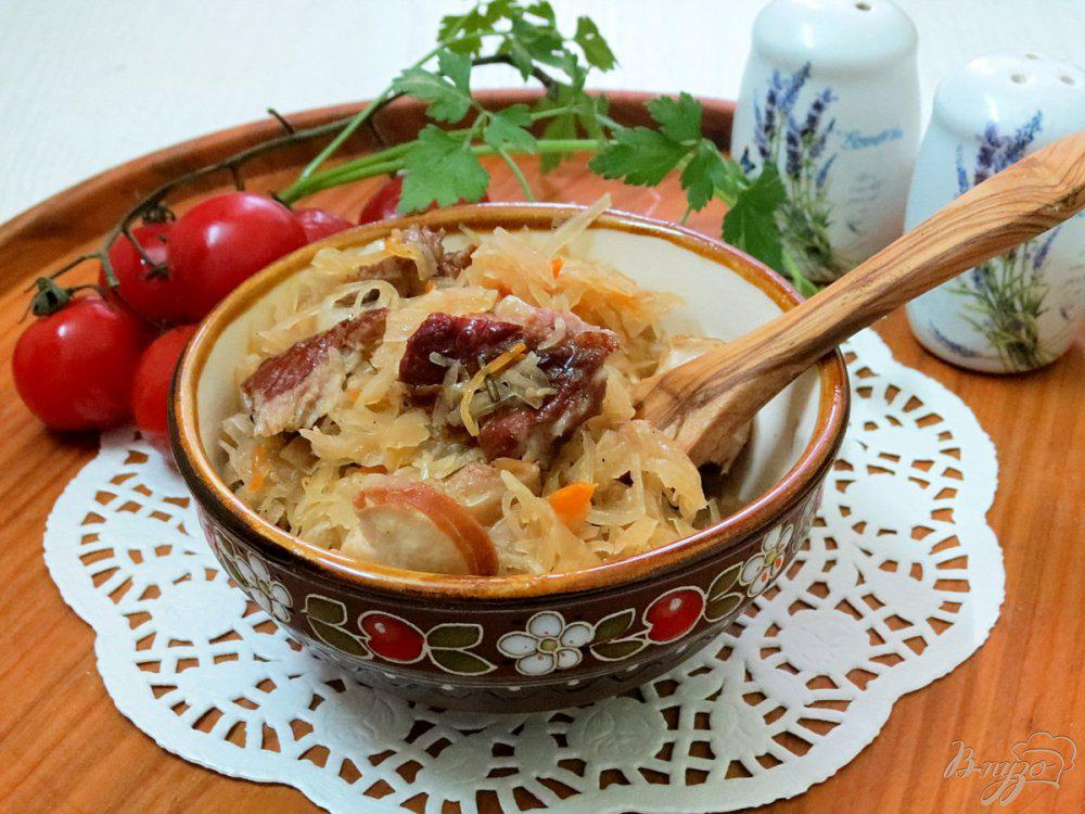 Тушеная квашеная капуста с копченой грудинкой