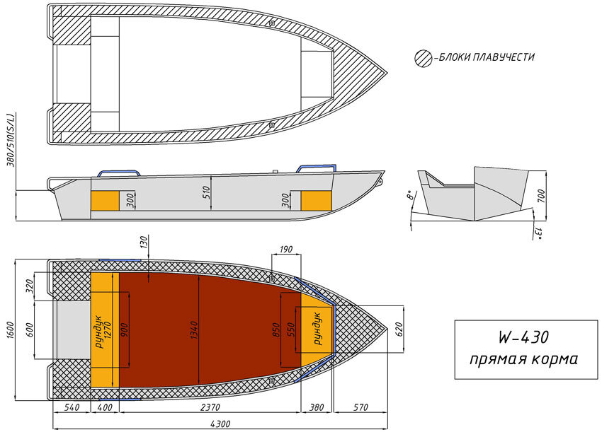 Размеры лодки Wyatboat-430 DC