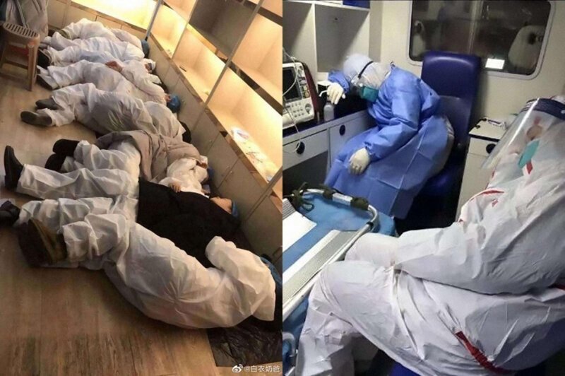 Китайские врачи, после окончания смена на работе 