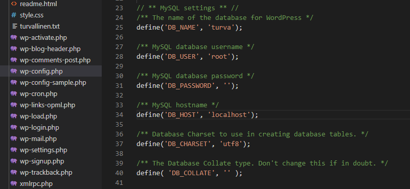 Настройка параметров доступа к базе данных WordPress
