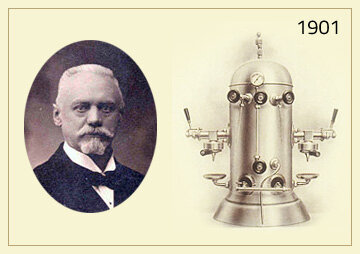 Первая кофемашина. Создателем этой машины был Луиджи Беззера.