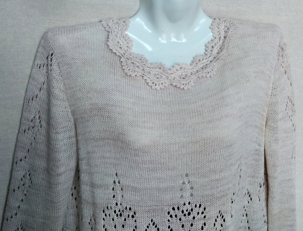 Ажурная кофточка-туника, связанная на машине Нева-5