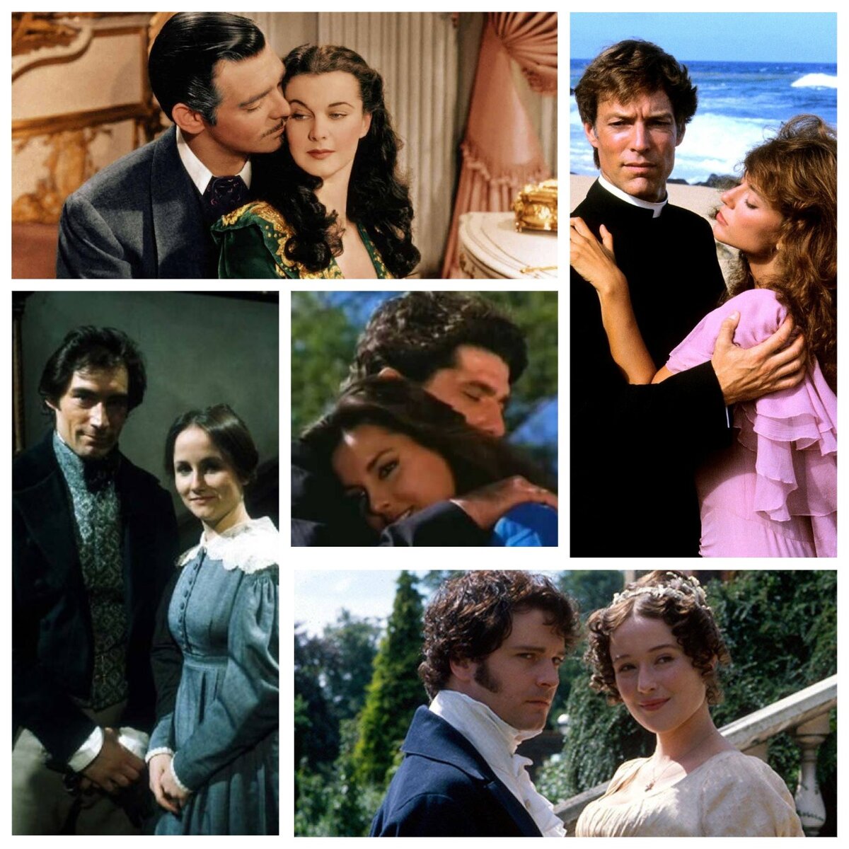 Об этой пятёрки говорить не буду. Не потому что не люблю, наоборот. 
Эти истории и так всем знакомы. Ничего нового я вам не скажу. Однако совсем обойти их вниманием не могла. Поэтому, без лишних слов, 5 величайших романов о любви: 
«Гордость и предубеждение» Джейн Остин,
«Джен Эйр» Шарлотта Бронте,
«Королёк птичка певчая» Решад Нури Гюнтекин,
«Унесённые ветром» Маргарет Митчел,
«Поющие в терновнике» Колин Маккалоу.