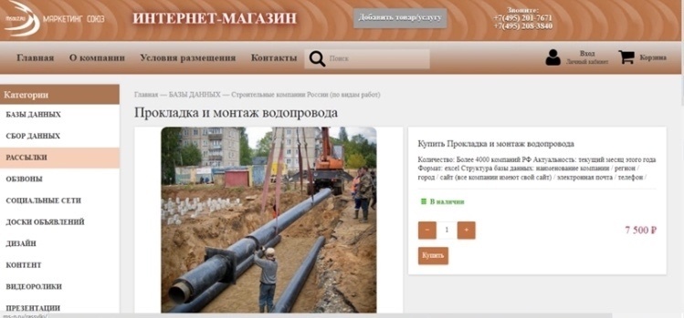 Скриншот страницы интернет-магазина "Маркетинг-Союза" (ms-n.ru)