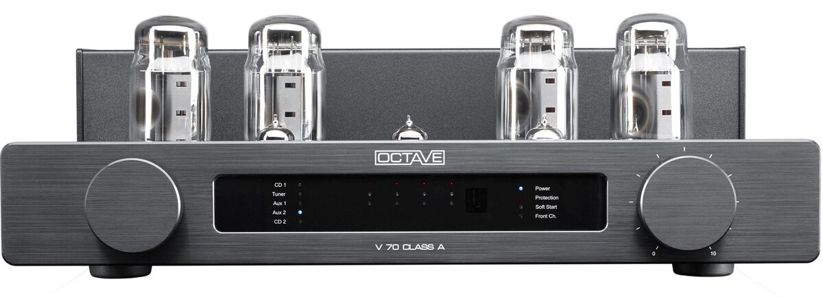 Интегральный ламповый усилитель  стереоусилитель Octave V 70 . мощность 2 х 50 Вт, класс А, двухтактная схема, входы: 5 линейных RCA, XLR, Bypass (RCA), выходы: Pre-Out, линейный, габариты: 451 x 175 x 405 мм, вес 23 кг. Специальная цена 1 001 900 руб. / штука