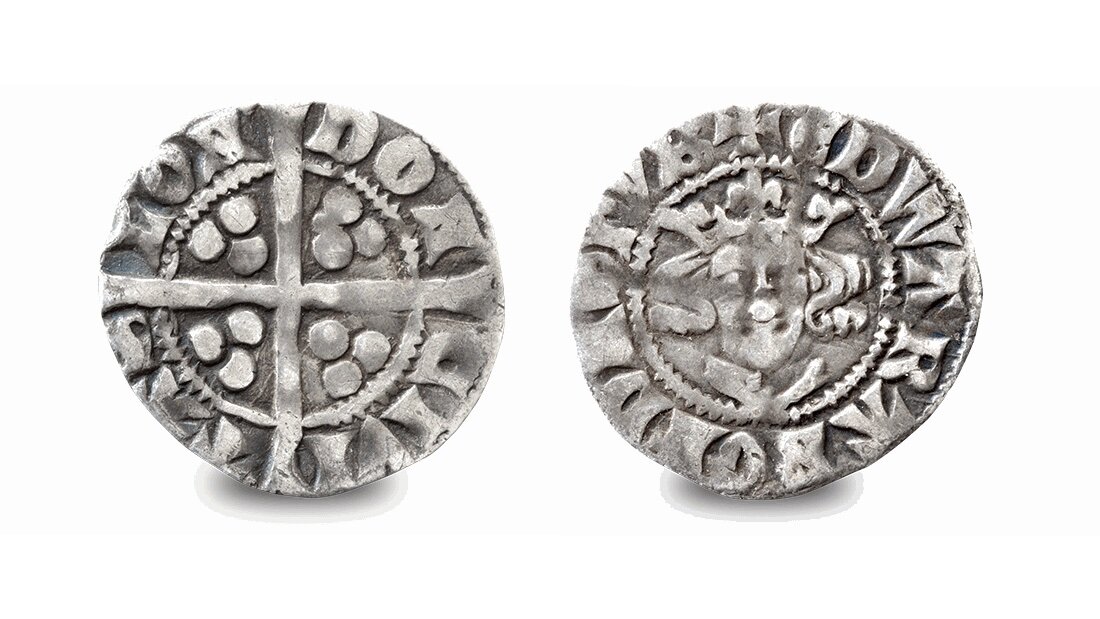 Английская серебряная монета в 1 пенни, конец 13-го века