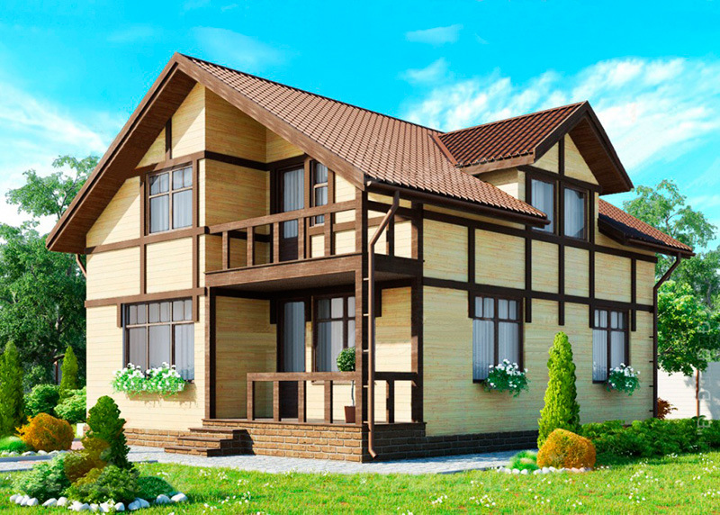 Каркасный дом, отделанный блок-хаусом