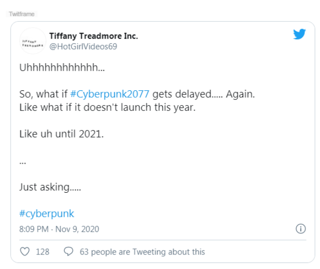 Что, если Cyberpunk 2077 задержится... Снова. Что, если его не выпустят в этом году. До 2021 года. ... Просто спрашиваю....