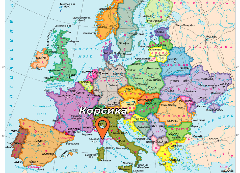 о. Корсика на карте современной европы.