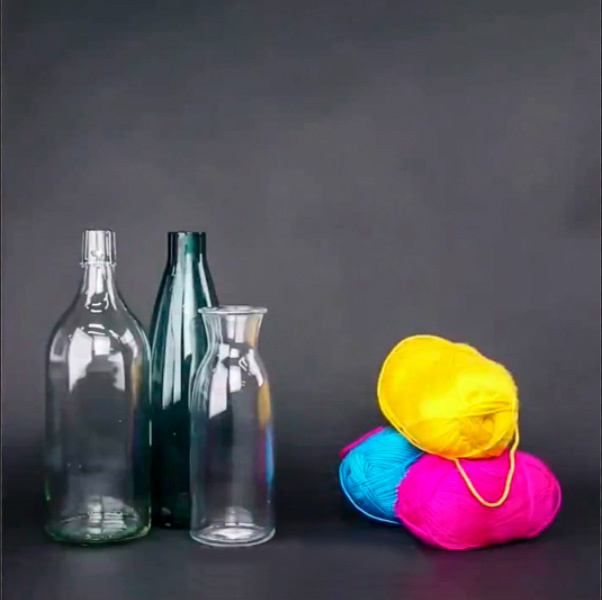 Декор стеклянных сосудов с помощью ниток