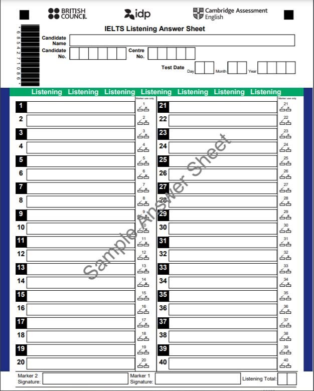 Listening ANswer sheet