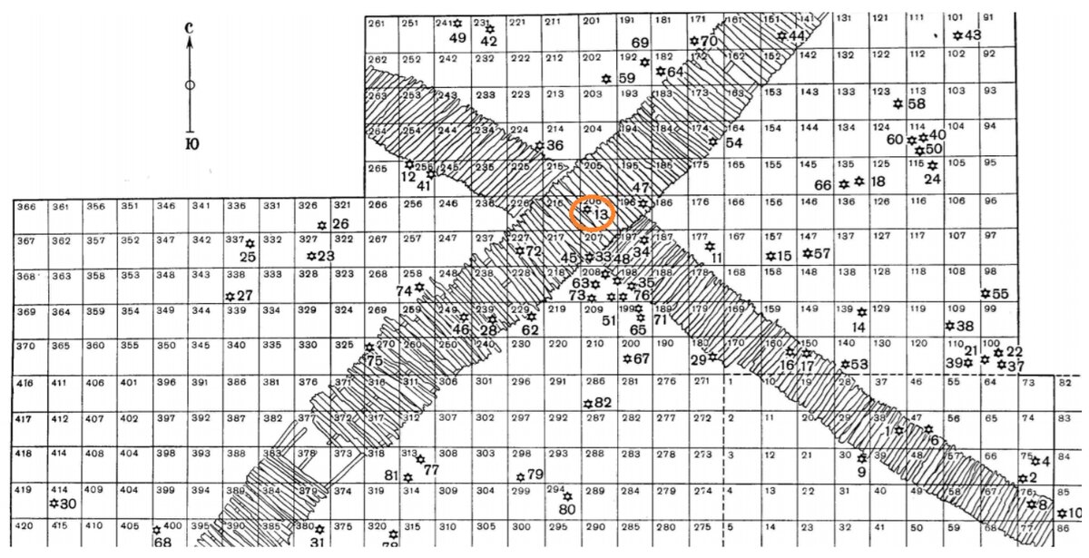 Схема раскопа, где была найдена 13-я грамота, из открытых источников.