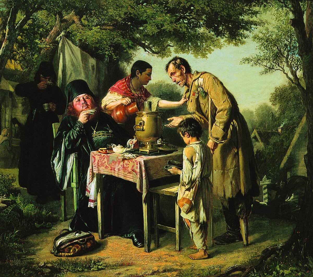 Чаепитие в Мытищах, близ Москвы. Автор Перов. Картина написана в 1862 году, находится в Третьяковской галерее.
