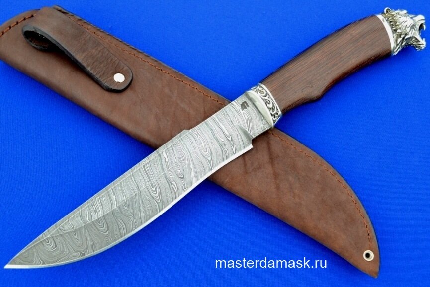 Нож Бизон сталь Дамаск, рукоять венге, литьё мельхиор оскал