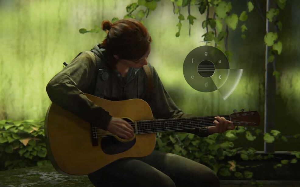  (скрин из игры The Last of Us 2, Элли играет на гитаре)