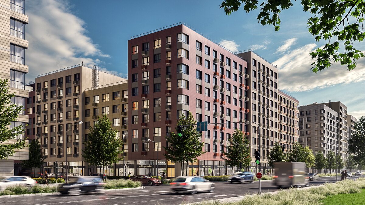 Даже внешне разноэтажные секции квартала придают ему современный и динамичный вид, а также позволяют обеспечить максимальную освещенность внутреннего двора