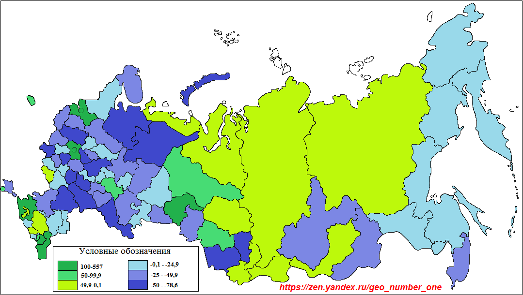 Прирост численности населения регионов России в 2014-2019 гг., тыс. чел.