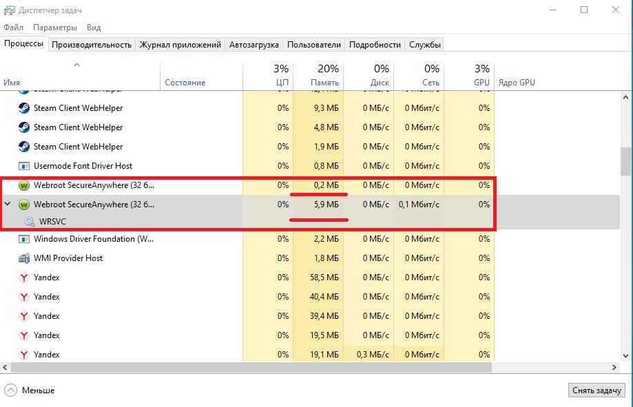 В простое антивирус WEBROOT.