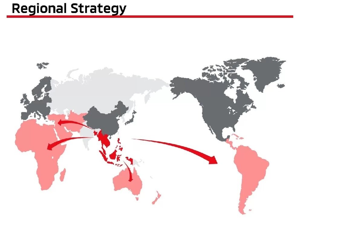 Карта географических регионов работы Mitsubishi