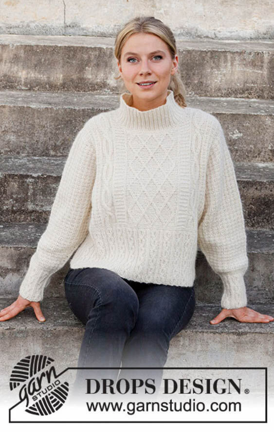 Вязаный джемпер "Ледяные замки" от Drops Design. Описание вязания перевела автор канала Ксения Kukanchik. Источник фото https://www.garnstudio.com/pattern.php?id=9799&cid=19