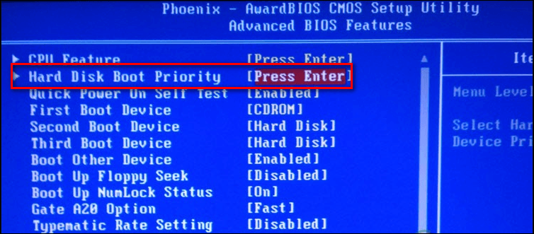 Меняем порядок устройств в Hard Disk Boot Priority