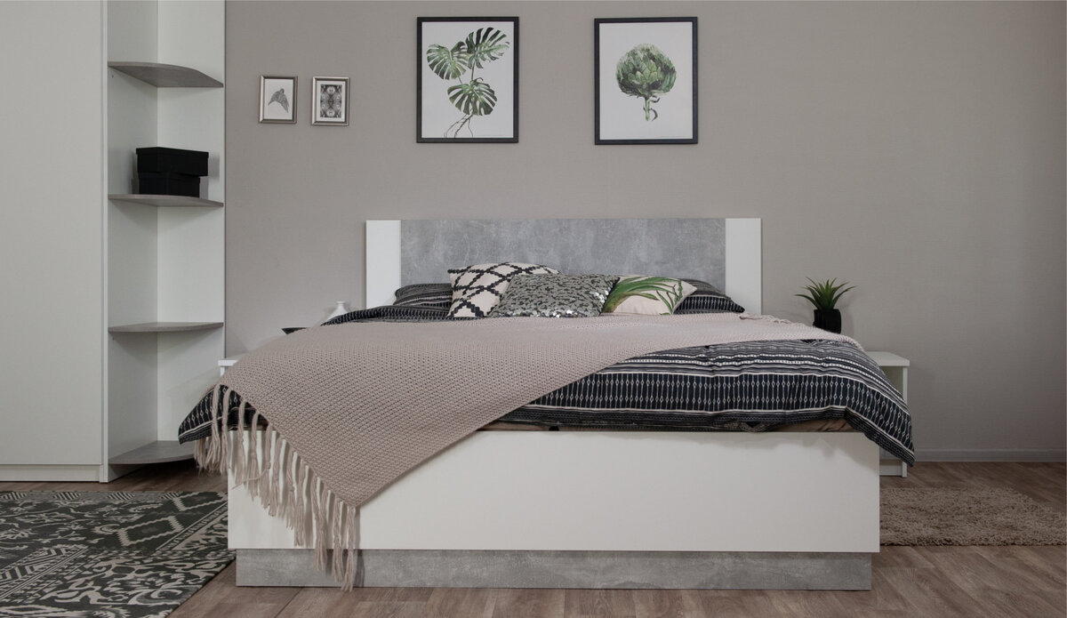 Кровать Аврора 160*200 (подъемник) Белый/ателье светлый