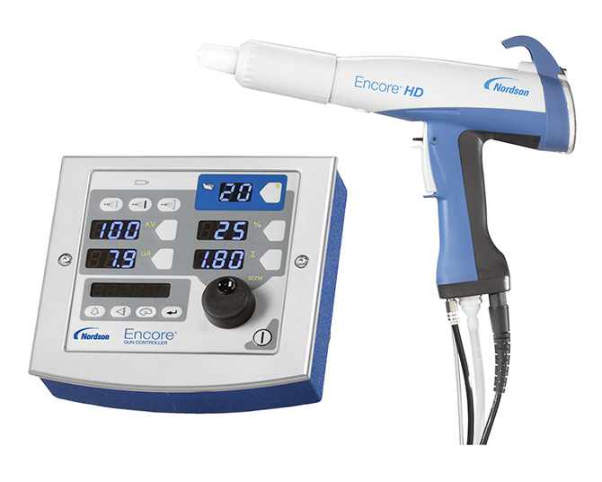 Ручной пистолет для нанесения порошковой краски от компании Nordson.