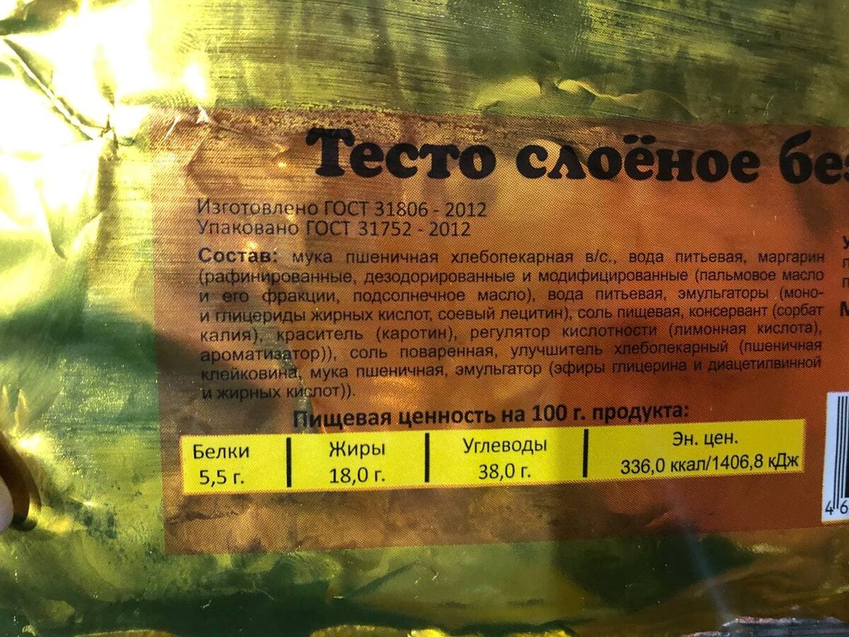 Тесто слоеное состав.