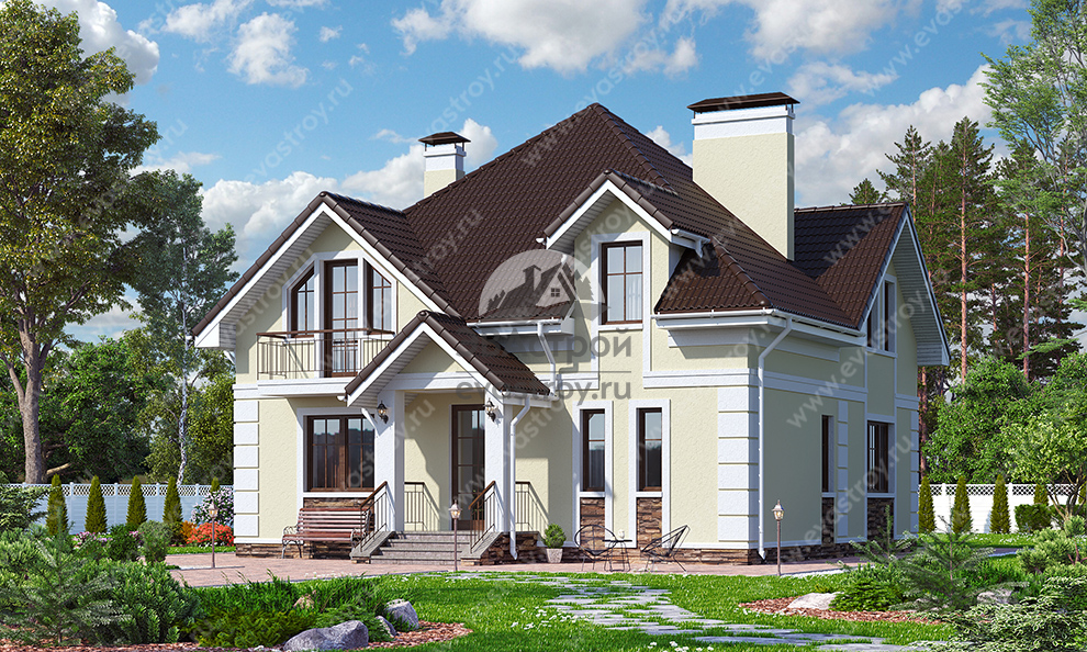 Проект дома 188 м2 с мансардой, балконом и крыльцом - 10-188