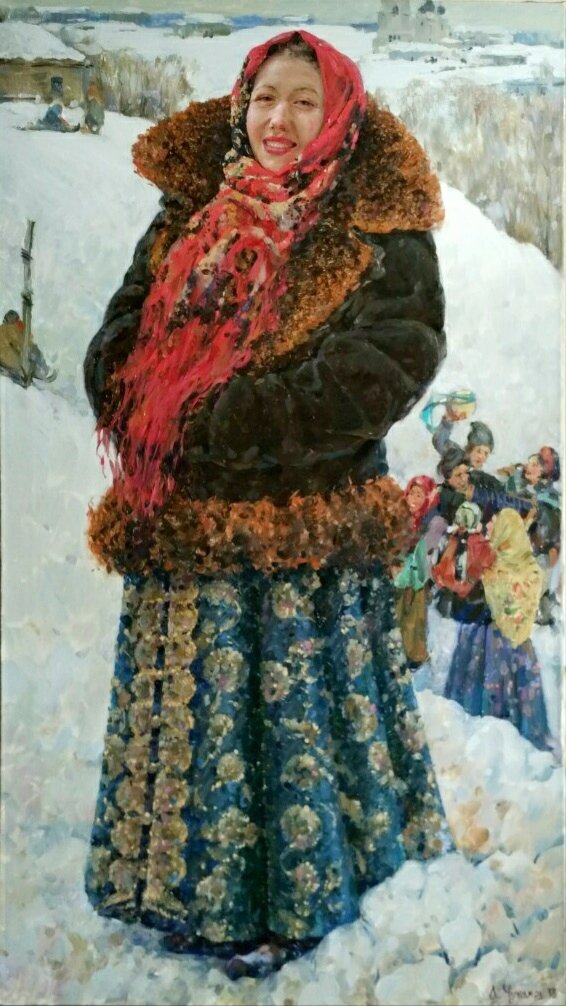 2.  Работа Антона Чубакова. Масленица. Портрет. 160х90см. Холст, масло. Изображение из аккаунта художника vk.com/anton4ubakov87