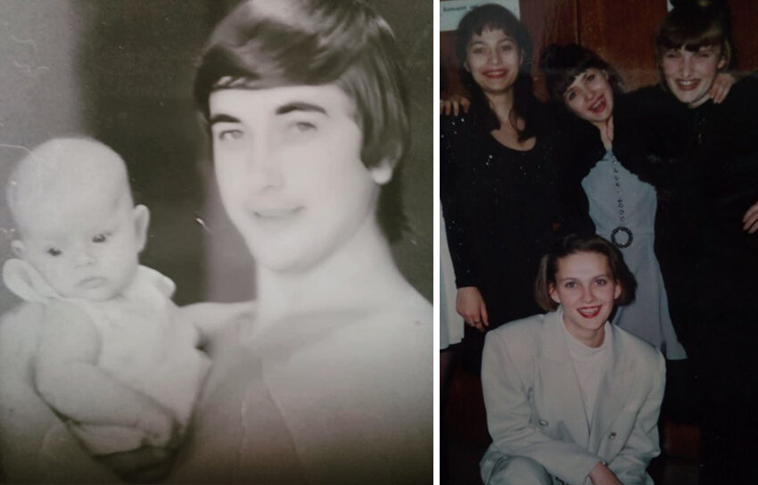 Виктория Фишер. Слева с отцом в детстве. Справа (на снимке внизу) с друзьями в юности. Источник: @viktoriya_fisher_official