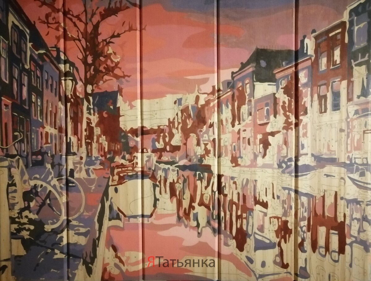 Город. Начало рисования. Дерево. Акрил.