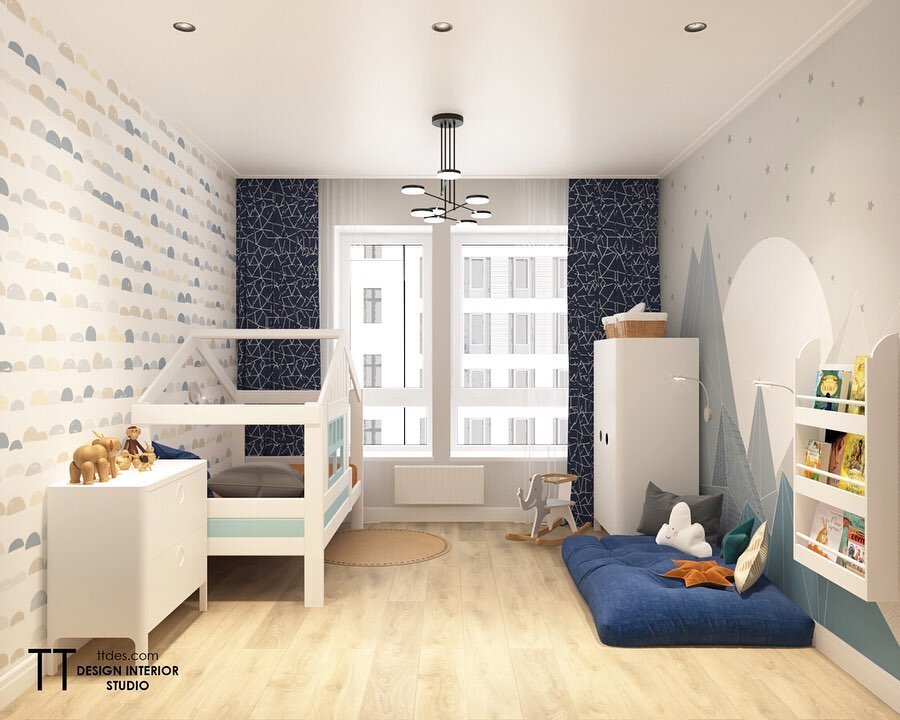 Моющиеся обои с горами, звездами и разноцветными холмиками от Alltowall