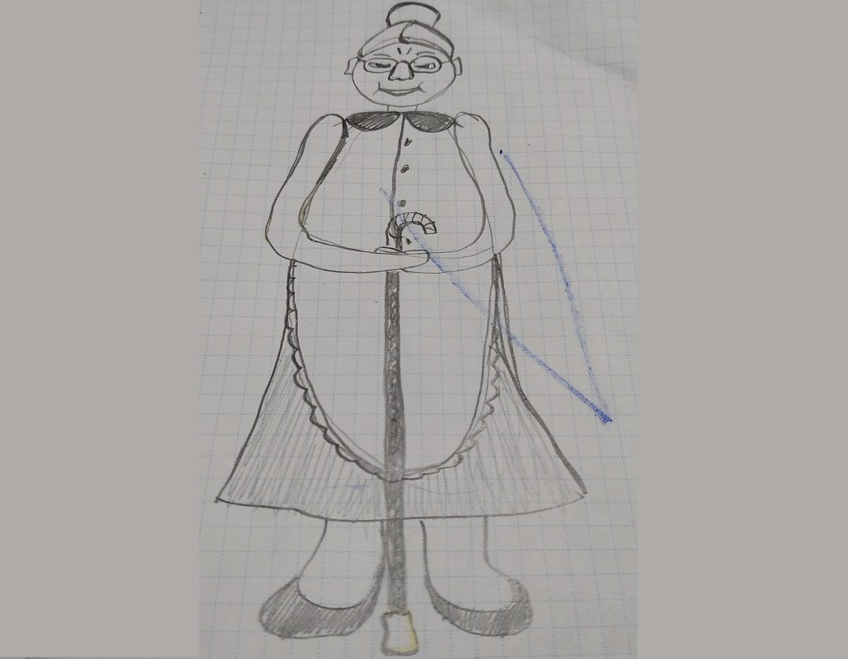 Недобрая бабушка. Детский рисунок автора.