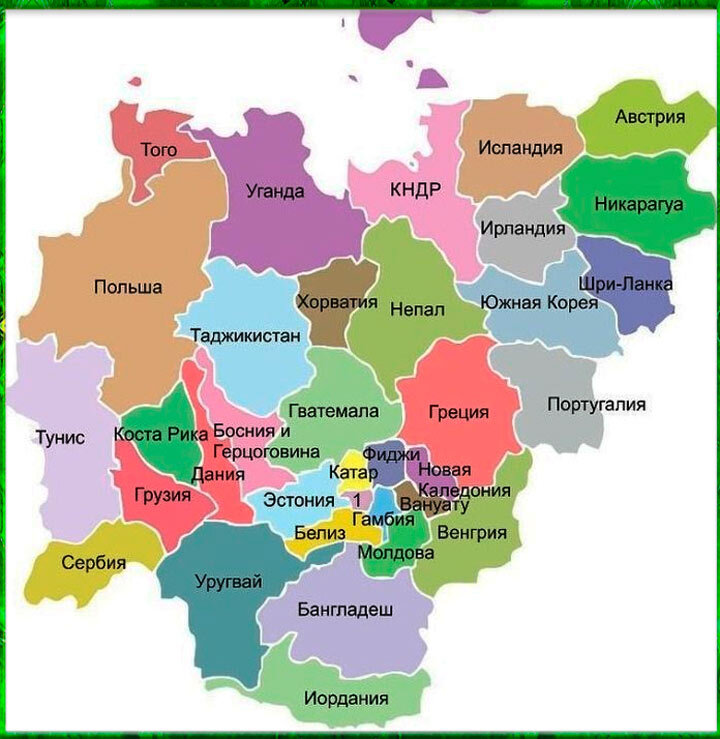 Карта Якутии, но вместо улусов и районов страны мира, сходные по площади