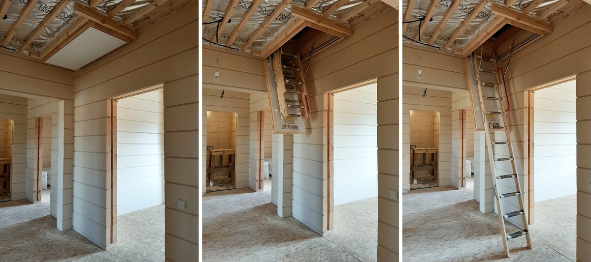 Процесс раскладывания лестницы