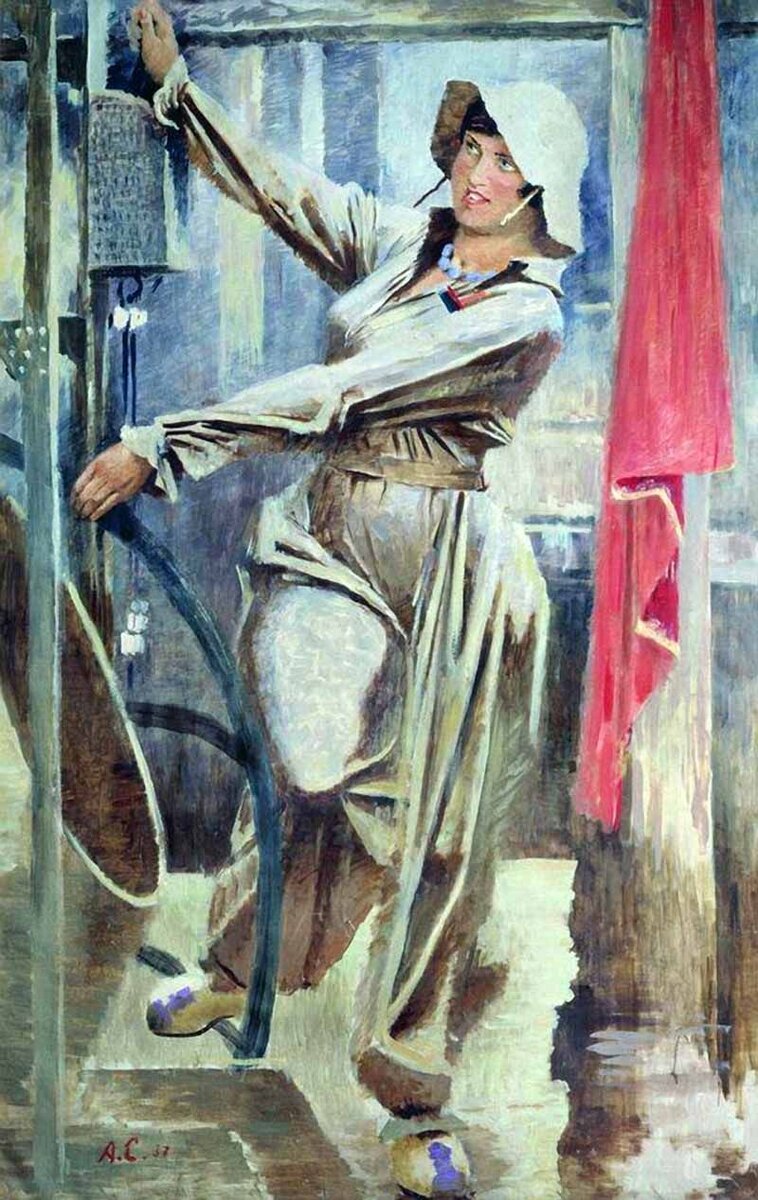 А. Самохвалов. Метростроевка у бетоньерки, 1937