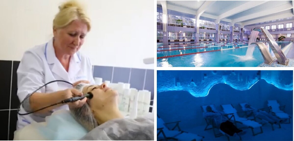 Санаторий имеет 25-метровый бассейн, где предусмотрены некоторые элементы гидропроцедур: водопад, гейзер, гидромассаж, джакузи, детский бассейн, сауна.