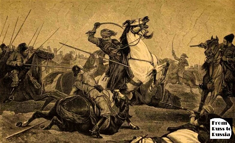 Битва черкесов с казаками. Бернард Август фон Лангкавель, 1832 г.