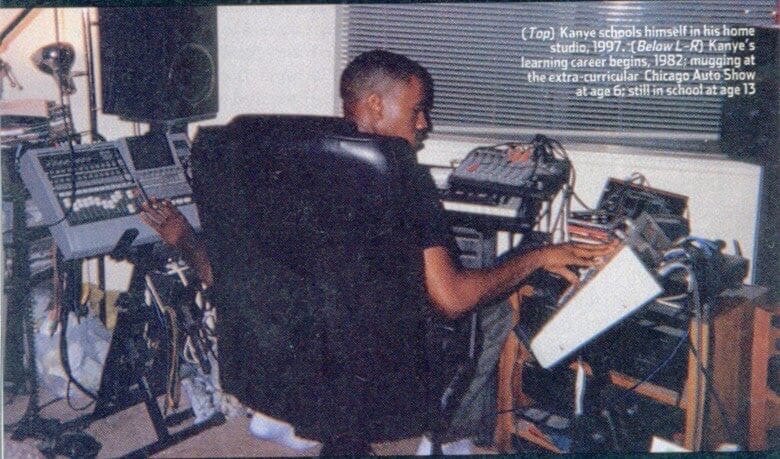 “Kanye schools himself in his home studio, 1997”