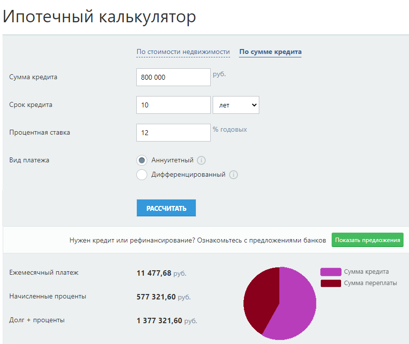 Расчет для 12%, фото автора