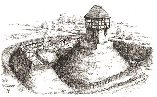 Замок времен Вильгельма I Завоевателя, построенного по типу «мотто и бейли».Яндекс. Из открытых источников.