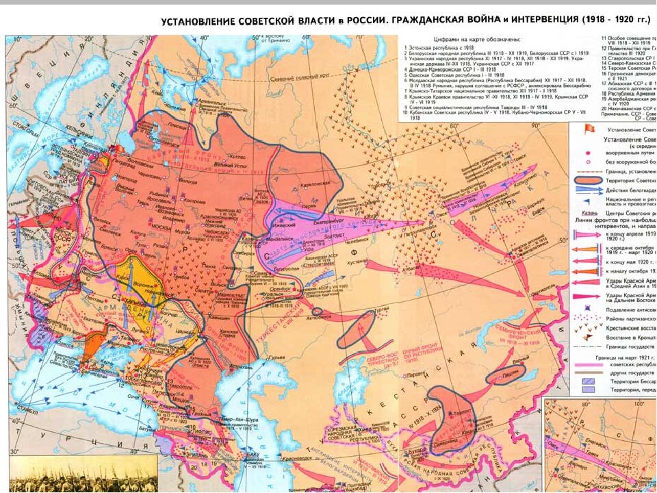 Контурная карта гражданская война и иностранная интервенция в россии 1918 1922 карта