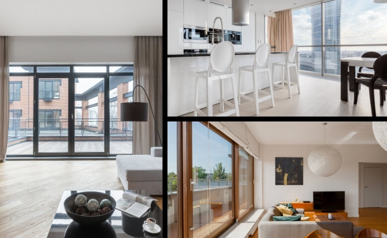 Варианты панорамного остекления в жилых помещениях (источник: https://www.canva.com/, авторский дизайн)