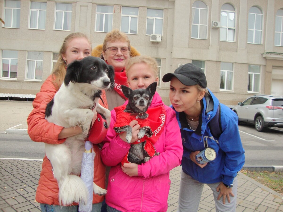 Мы с сестрой и нашими собаками на одной из волонтёрских акций 